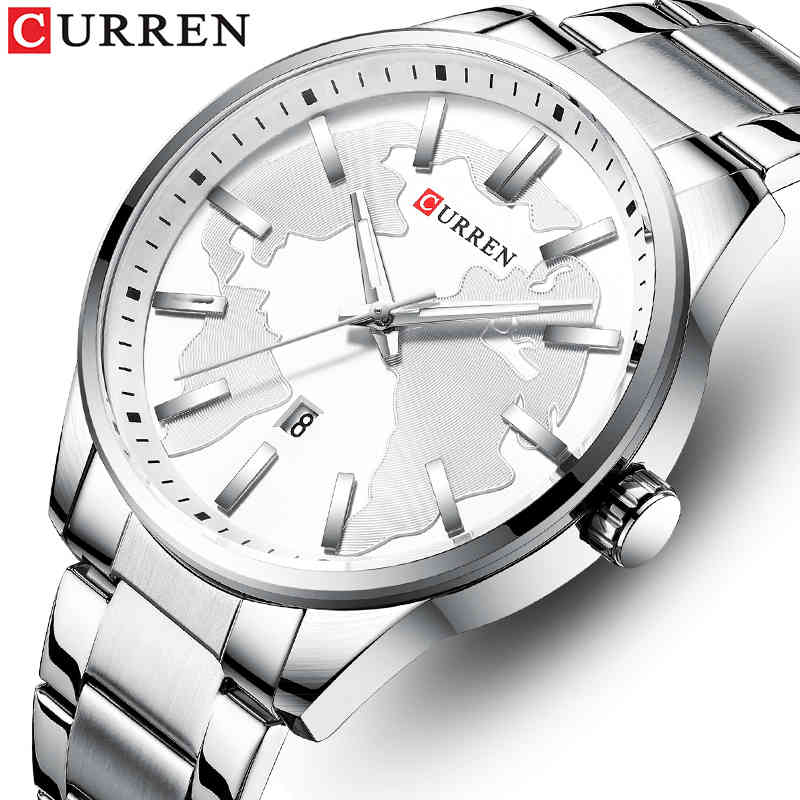 

CURREN Top Brand Luxury Mens Quartz Watches Stainless Steel Waterproof Wristwatch Simple Business Male Clock Relogio Masculino 210517, Silver black