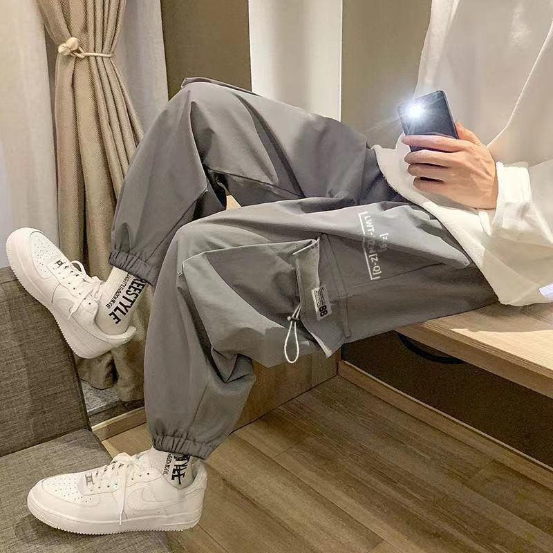 

Men's Pants Cargo Men Korean Harem Ankle Length Loose Casual Hip Hop Pocket Sweatpants Streetwear Trousers Male Spring Summer, Black