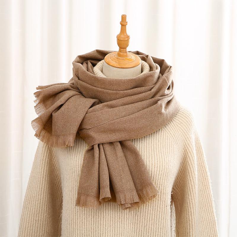 

Scarves 2021 Pure Color Cashmere Scarf Women's Winter Korean Versatile Fashion Shawl Cute Neck