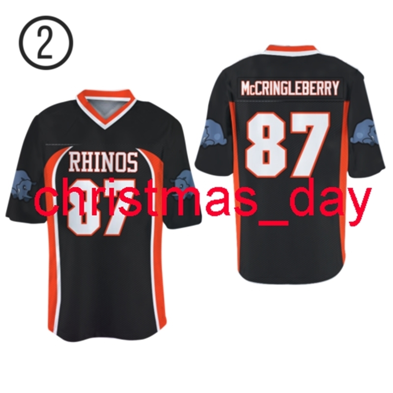 

Stitched Custom Hingle McCringleberry 87 Rhinos Football Jersey Men Women Youth Football Jersey XS, Navy