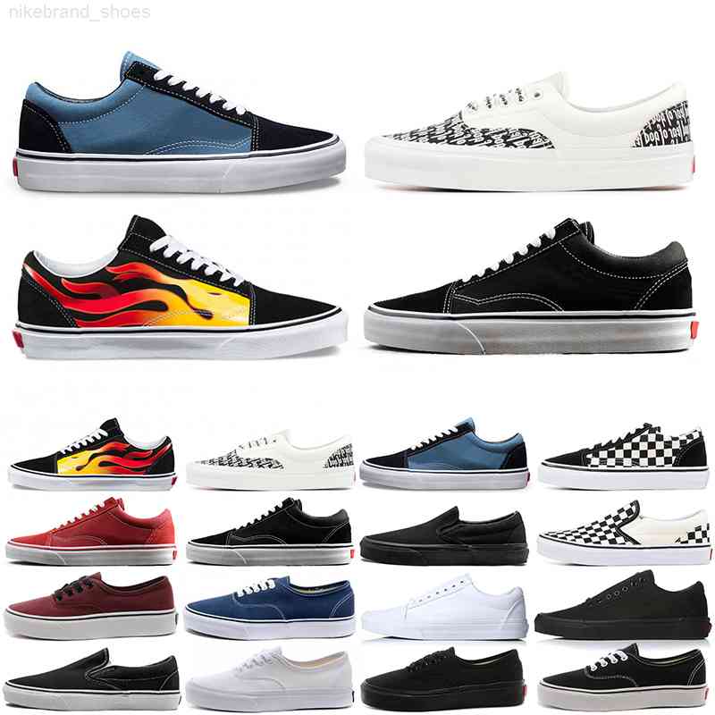 

men women running shoes old skool canvas sneakers slip on classic black triple white red Blue Checkerboard Rainbow mens trainers outdoor size 36-44