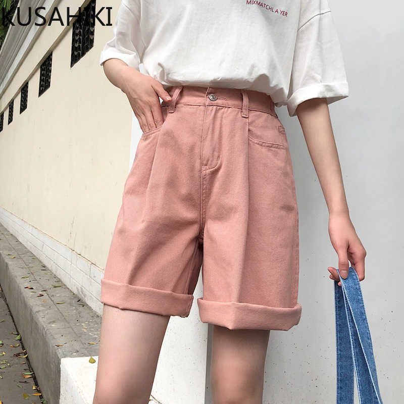 

Demin Half Women Pants Spring Summer High Waist Trousers Causal Korean Fashion Mujer 6F750 210603, Black