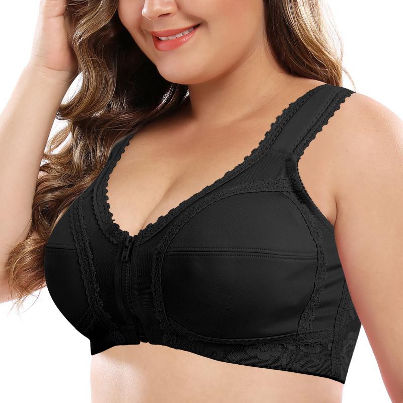 

Bras YBCG Front Closure Everyday Braletee Adjusted-Straps Wire Free Solid Lace Back Drop Unlined Full Cup Floral Underwear
