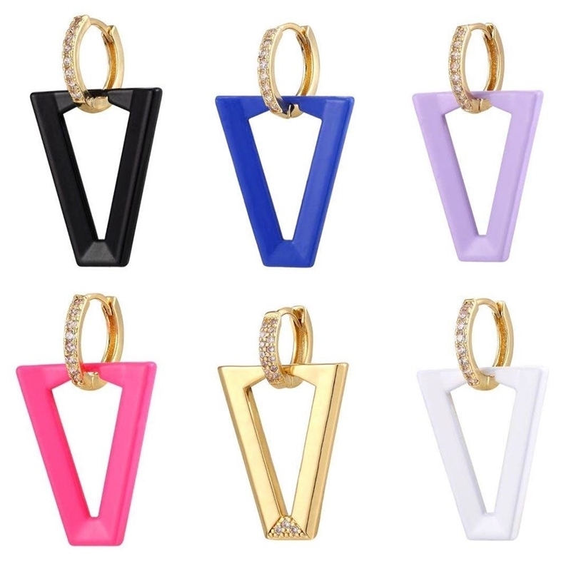 

Colorful Triangle Drop Dangle Earring V-shaped Crystal Hoop Fluorescent Statement Earrings For Women Girls Party Jewelry