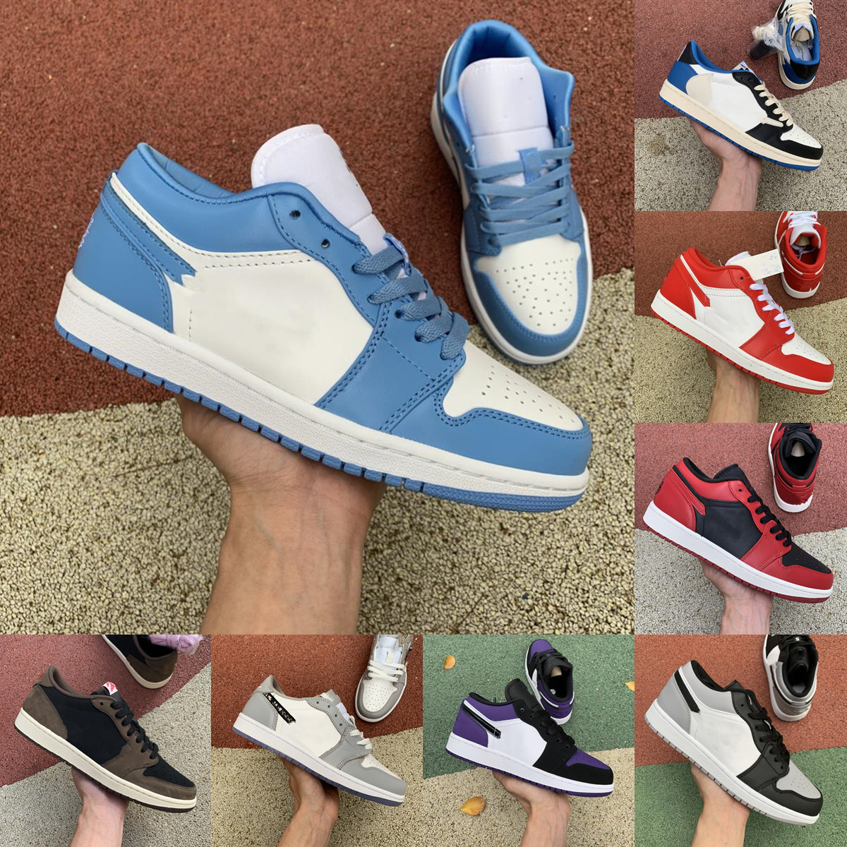 

low 1 UNC Black Crimson Tint basketball shoes gym red 1s Chicago men women black toe pine green shattered backboard Light Smoke Grey mens trainer sports sneakers, Original shoe box