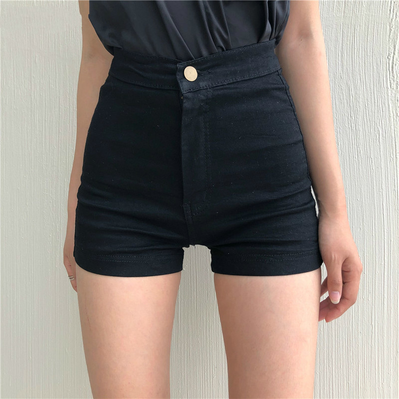 

Shorts Women Black High Waist Skinny Elastic Korean Style Womens Hip Solid Comfortable Trendy Button Fly Zipper Daily 210429