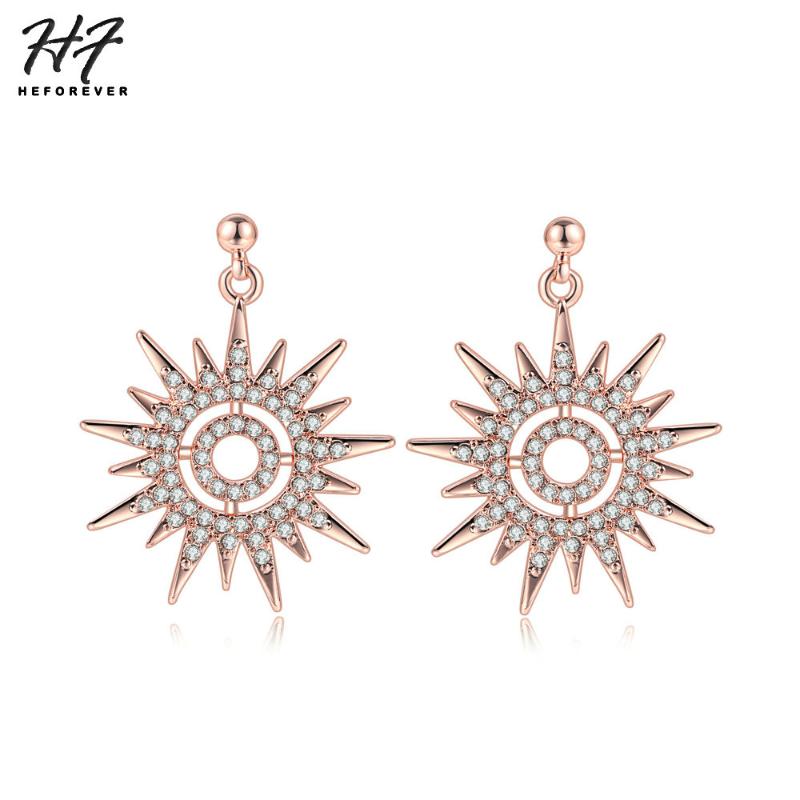 

Special Sun Shaped Drop Earrings For Women Girl + Zirconia Hollow-out Flower Rose Gold Color Fashion Jewelry Xmas Gift KC163 Dangle & Chande, Silver
