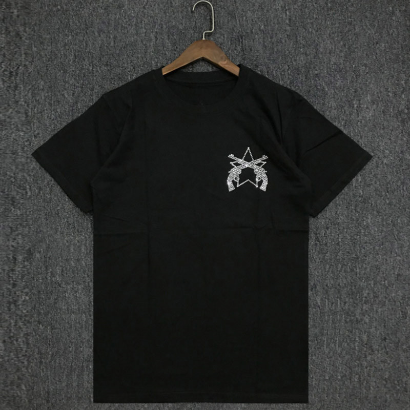 

Summer Mens Stylist T Shirt Fashion New Men Women Short Sleeve Mens Hip Hop Rhinestone Tees Size S-2XL, White;black