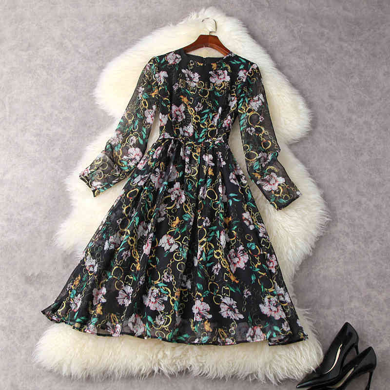

HIGH STREET S/S Designer Runway Fashion Women's Long Sleeve Vintage Floral Casual Dress 210521, Blue