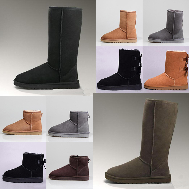 

2022 Women boots for shoes girls Short Mini Classic Knee Tall Winter Snow Boot Bailey Bow womens booties Ankle Bowtie Black Grey chestnut sport, 24