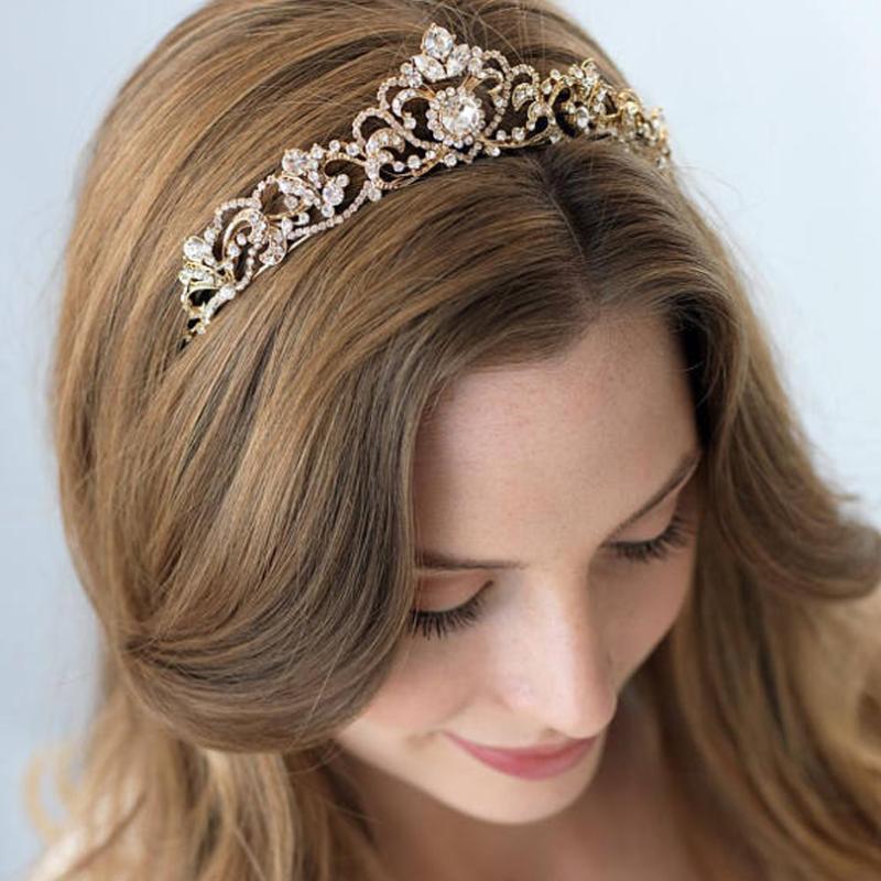 

Hair Clips & Barrettes Rose Gold/Silver-Plate/Gold Crystal Tiara Crown For Wedding Accessories Princess Queen Crowns Bridal Jewelry Prom, Golden;silver