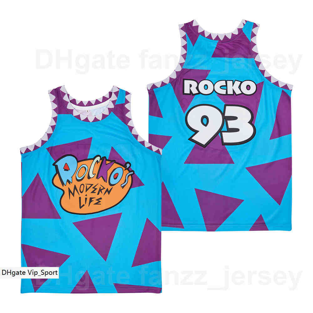 

Movie #93 Rockos Modern Life Basketball Jersey Hip Hop Breathable Team Blue Color HipHop High School For Sport Fans Pure Cotton Shirt