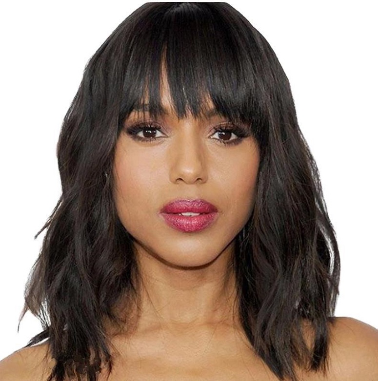 

2021 new chemical fiber wig European and American fashion temperament wig leisure short curly hair bangs rose net high-end chemical fiber he, Black