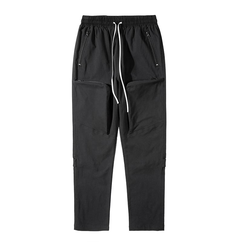 

Men's Pants Knee Lace Up Multi-pockets Drawstring Casual Overalls Mens High Street Oversize Straight Cargo Hip Hop Baggy TrousersMen's, Black