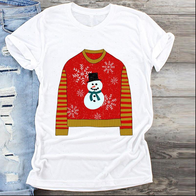 

Women Clothing T Shirt Snowman Winter Time Printing Merry Christmas Print Clothes Graphic Top Ladies Female Tshirts Tee, White