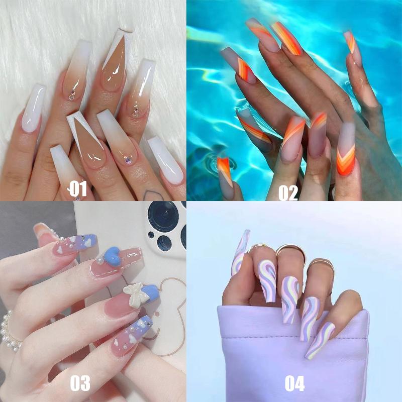 

False Nails 24pcs/Box Artificial Coffin French Ballerina Detachable Full Cover Wearable Nail Tips, Red;gold