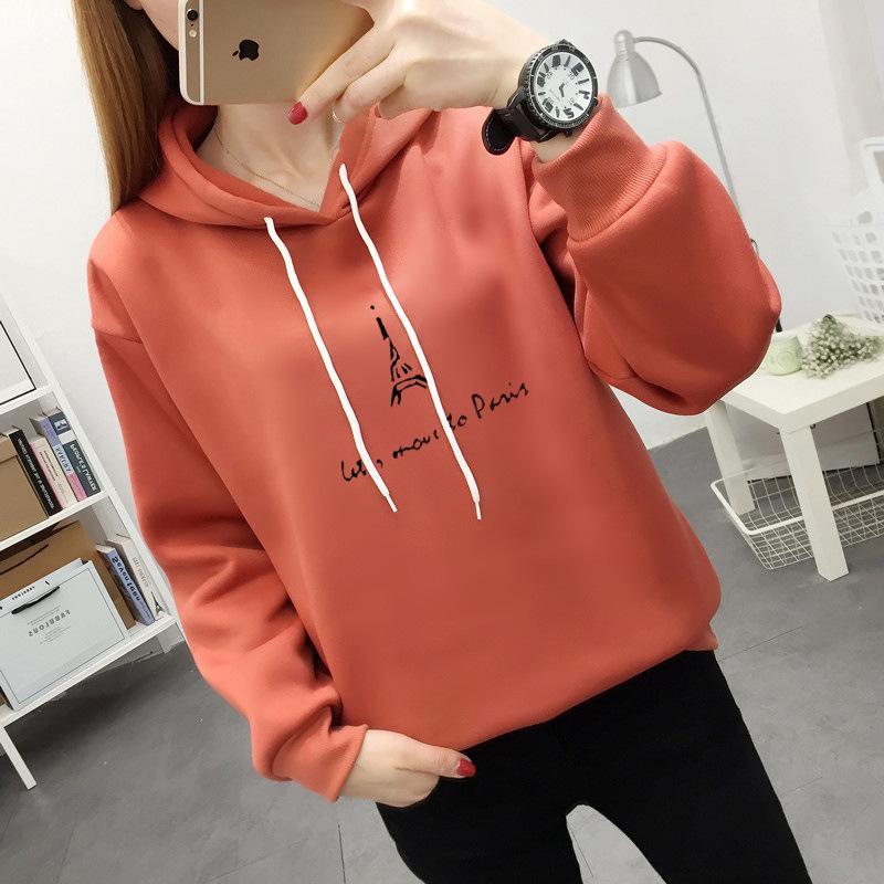 

Women's Hoodies & Sweatshirts Korean Fashion Femme Winter Letters Printed Sweatshirt Ladies Long Sleeve Hooded Pullovers Casual Tops Clothin, Black