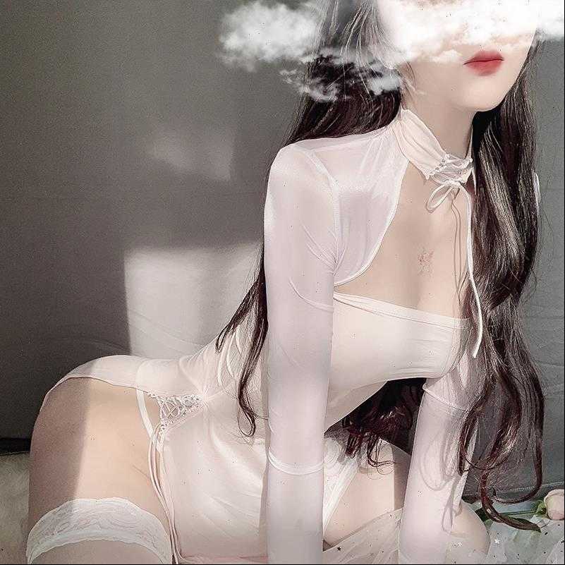 

live show bandage nightclub uniform women sleepwear young girl lingerie long sleeve nightgown devil retro side split open cheongsam, Black;red