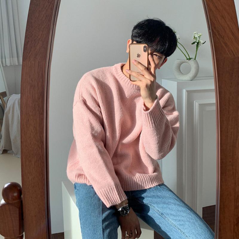 

Men's Sweaters Wear Round Collar Sweater 2021 Autumn Winter Fashion Korean Style Large Size Loose Knitted Long Sleeve Tops 9Y3249, White;black