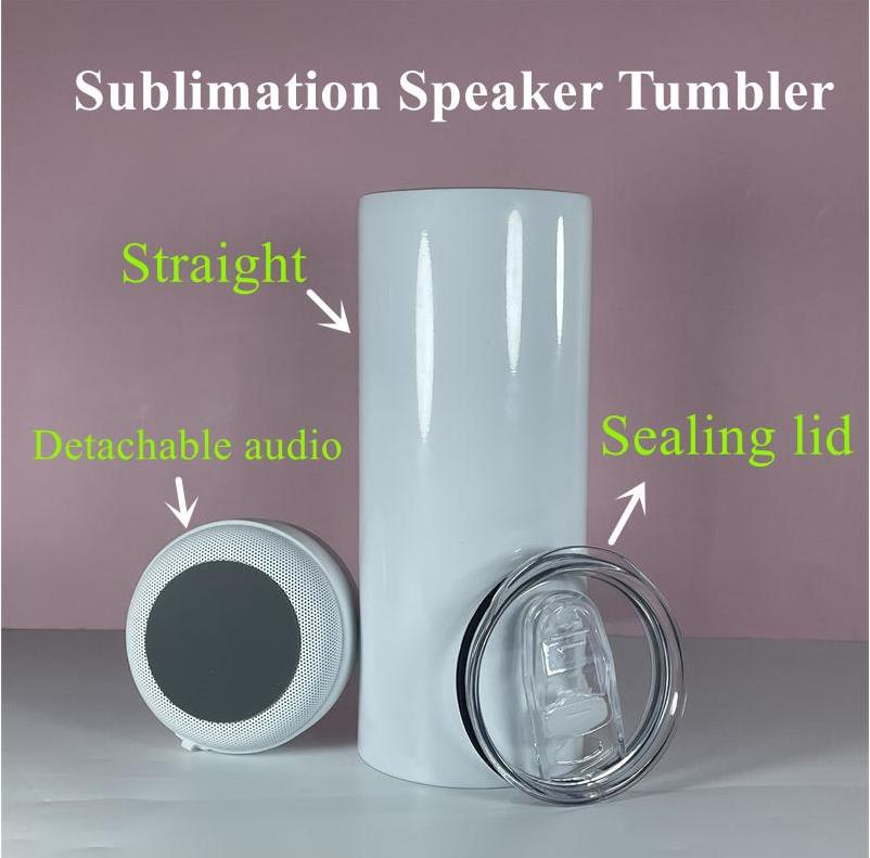 

sublimation Bluetooth speaker tumbler 20oz straight tumblers coloful Audio Stainless Steel bottom Cool Music Cup Creative Double Wall mug, Blank