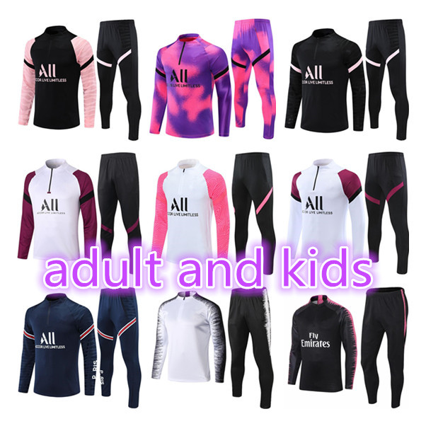 

2021 Men football training suit tracksuit Real madrid HAZARD soccer Paris MBAPPE kids Survetement Maillots de Foot Enfants Chandal Kit