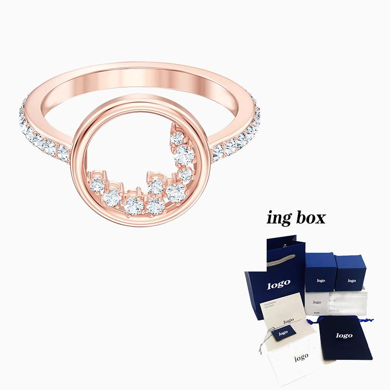 Cluster Rings 2021 Fashion Jewelry SWA North Ring Rose Gold Transparent Round Pattern Crystal Female Engagement Romantic Gift-image-712849821