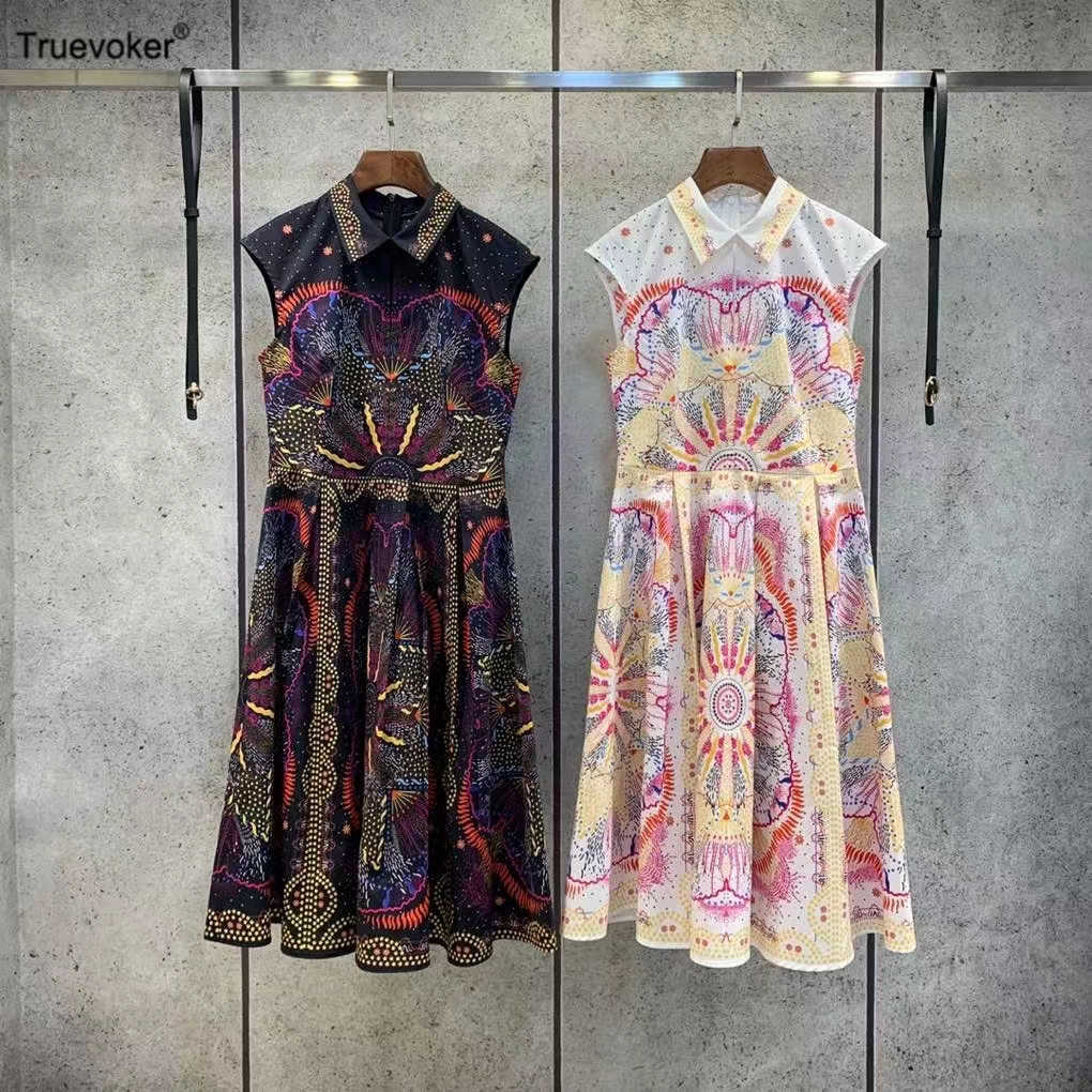 

Truevoker Lady Summer Cotton Vocation Tank Dres Sleeveless Multi Totem Print Midi Long Belted Festa Robe 210602, Black