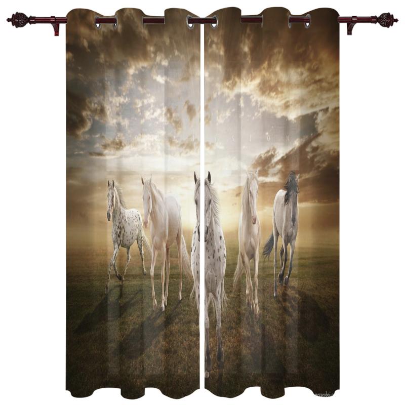 

Exquisite Home Luxury Curtains Horse Prairie Dusk Living Room Dining Bedroom El Translucent Curtain & Drapes