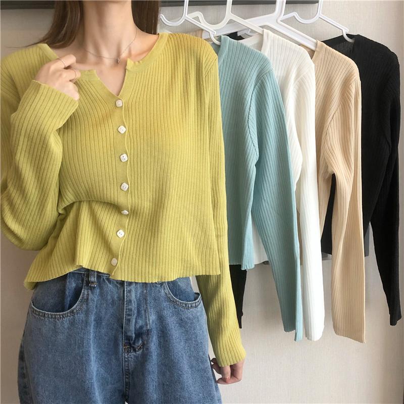 

Women's Knits & Tees Knitwear 2021 Spring/Summer Versatile Loose Slimming Long Sleeves Sun Protection Thin Cardigan Coat Short Top, Green