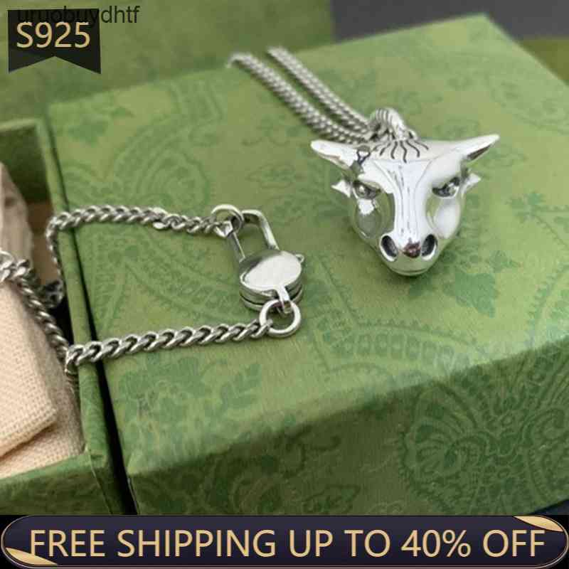 

Ag Luxury Brand 925 Sterling Silver 1:1 Bull Head g Necklace Fashion Wild Trend Men and WomenMAYG