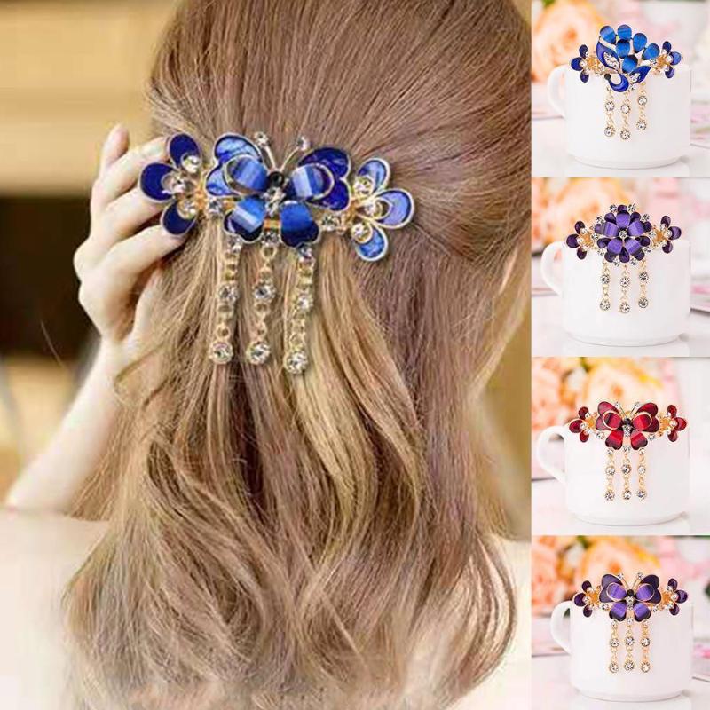 

Hair Clips & Barrettes Women Pan Dripping Oil Water Rhinestone Clip Butterfly Flower Phoenix Colorfu Hairpin Trendy Accessories, Golden;silver