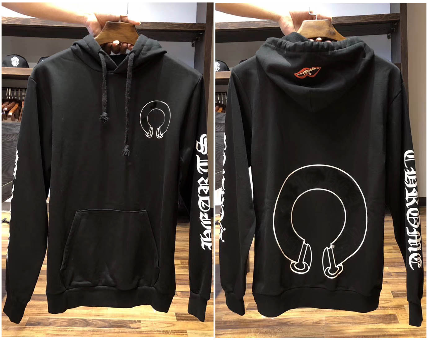 

2021 Classic logo high-end horse round collar cartoon graffiti hoodie for men and women 5 Styles, Black