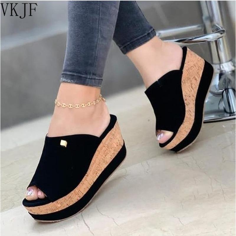 

Sandals Wedge Women Shoes Summer Fashion Platform Slippers Woman Peep Toe High Heels Female Flip Flops Designer Slides, Black