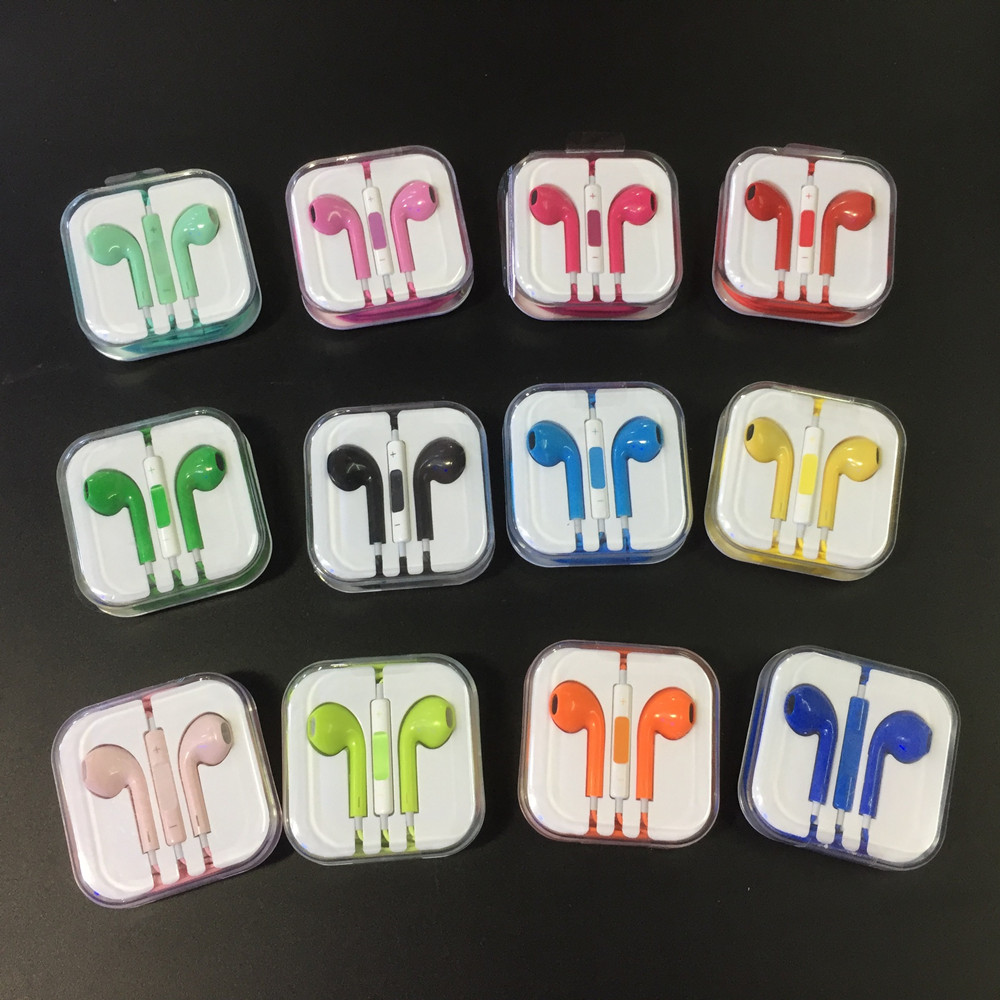 

colorful iphone 6 5 3.5mm earphones With volume control and mic apple Earphone Headphone Headset Handsfree Crystal box packaging, Mixed color