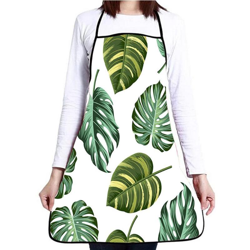 

Apron Women Plantain Leaf Print Waterproof Oil-proof Sleeveless Kitchen Cooking Household Merchandises Aprons