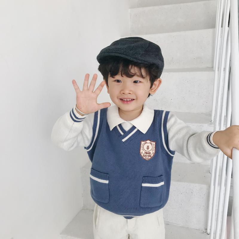 

Fake Two College Style Cotton Sweaters Blue Children's For Winter Autumn Cardigan