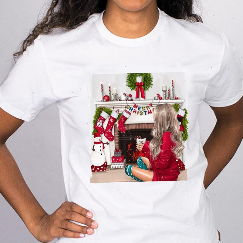 

Women Merry Womens Tops Christmas Winter Time Fashion Girl 90s Cartoon Graphic Holiday Tees Print Lady Female T Shirt, White