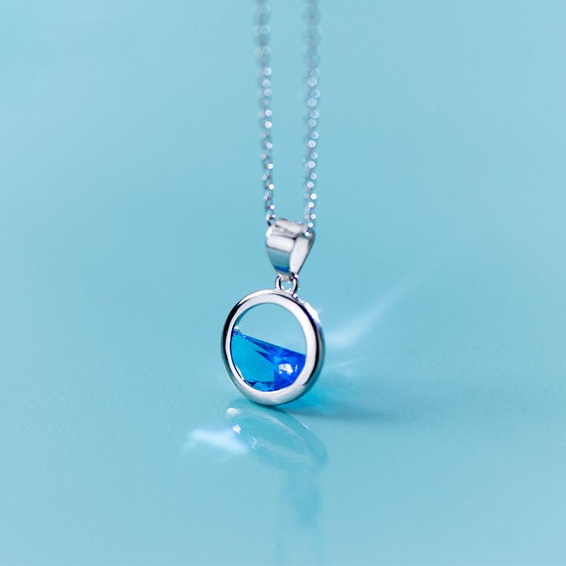 

Pendant Necklaces 100% 925 Sterling Silver Blue Crystal Zircon Necklace For Women Girls Lady Fashion Fine Jewelry
