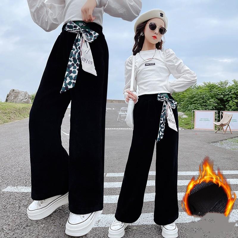 

Trousers Teenage Girls Pants Fall Winter Casual Fashion Loose Black Gray Kids Leg Wide School Children 6 8 10 12 14 Years, Blue