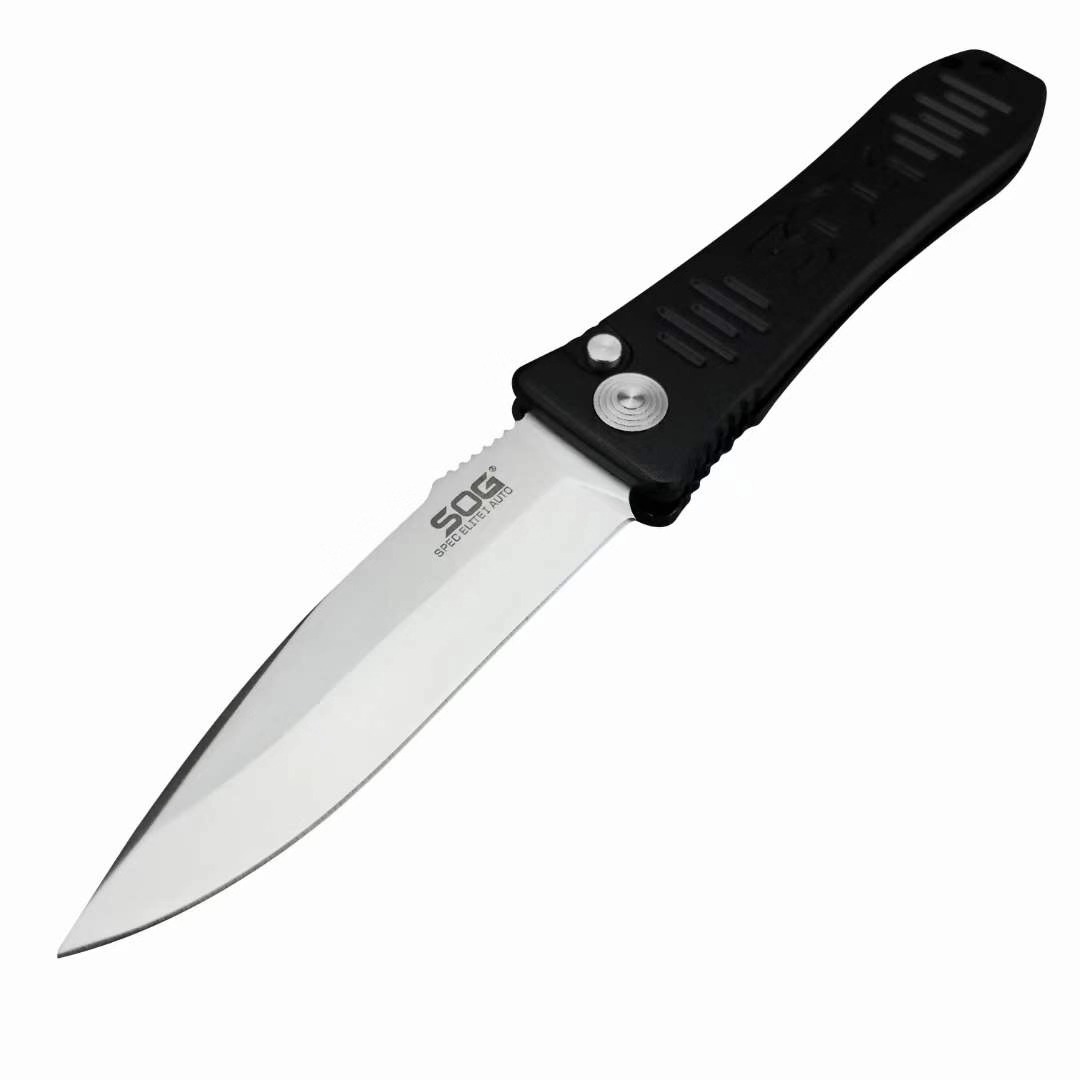 

I Spec-Elite Tactical AUTO Folding SOG Survival Plain Satin Knife Aluminum Handles Outdoor Knives 3.15" EDC Self-defense Blade, Ca Norv