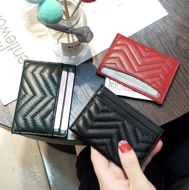 

Designer Holder Men Women's Card Holders Black Lambskin Mini Wallets Coin purse Interior Slot Pocket Genuine Leather Camellia, Red