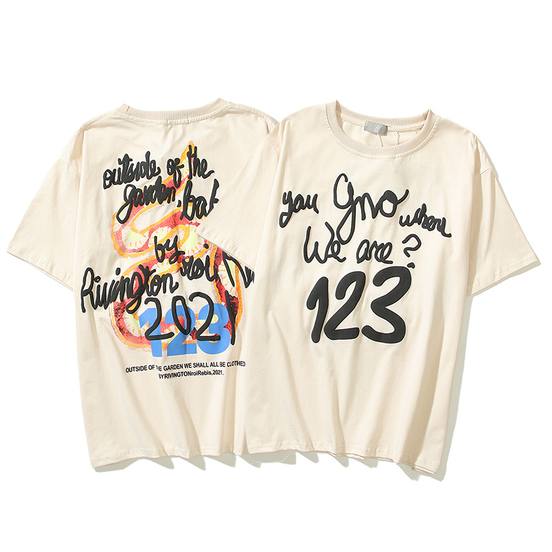 

Men Cotton T Shirt Short sleeve Colorful Snake Printting Hip Hop Casual T-Shirts Men's Womens Tee Size M-XXL, Qs beige