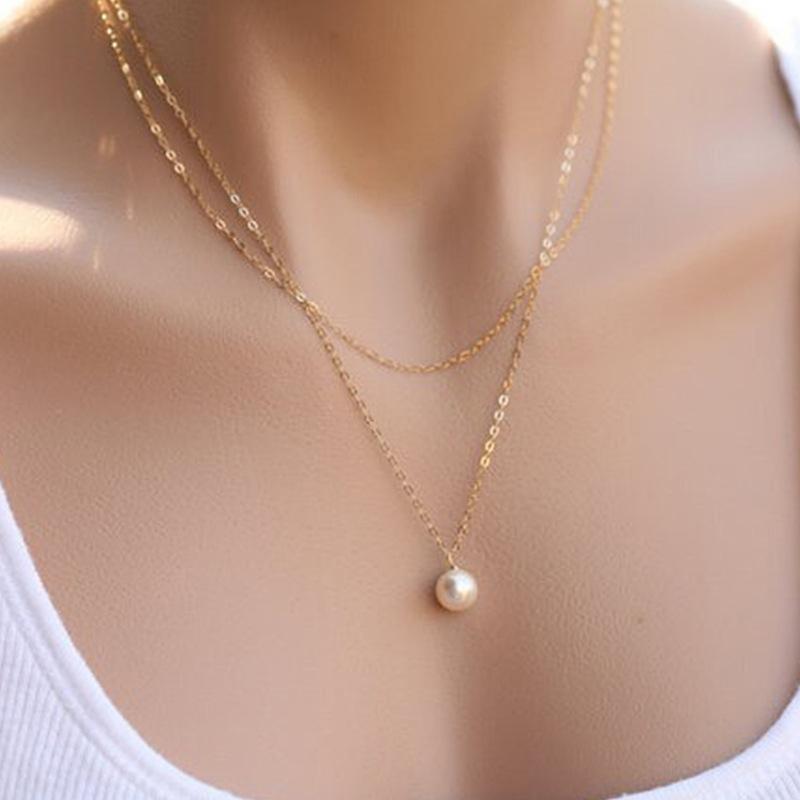 Pendant Necklaces Fashion Double Layer Pearl Collarbone Necklace Charming Women&#039;s Gold Silver Color Choker Chain Sweet Female Jewelry Gift-image-711555610