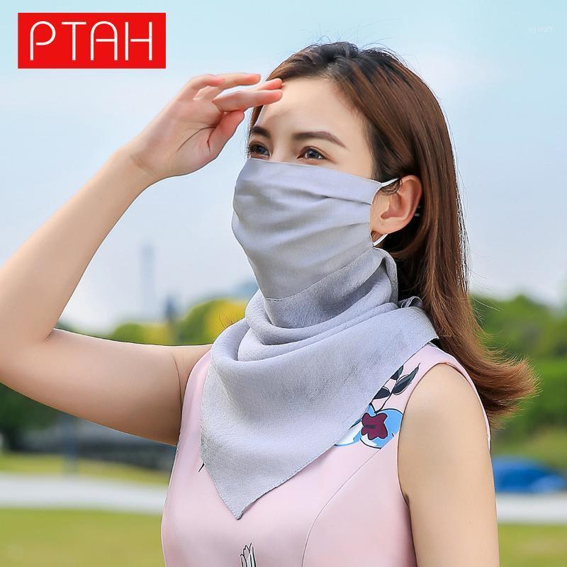 

Scarves [PTAH] Summer Face Cover Sun Protection Scarf For Women Breathable Silk Sports Designer Protective Adjustable, Blue;gray