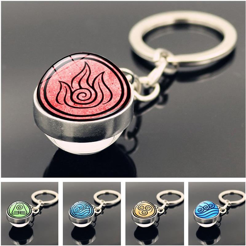 

Keychains The Last Airbender Crystal Glass Ball Keychain Kingdom Jewelry Air Nomad Fire And Water Tribe Pendant Key Chain Men Women Gift