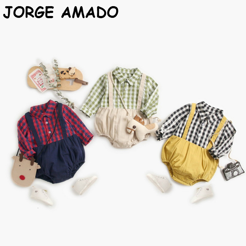 

Rompers Autumn Baby Bodysuits Plaid Cotton Long Sleeve Boy born Clothes E2060 W196, Navy red