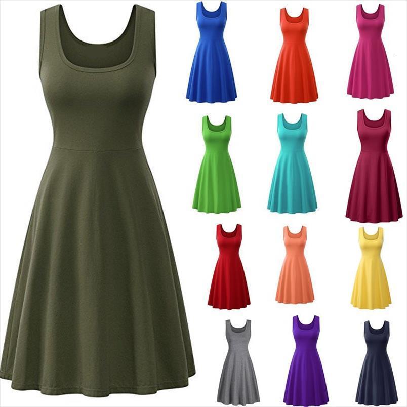 

summer sleeveless tank solid womens dresses square collar multicolor a line high waist female casual red vestidos, Black;gray