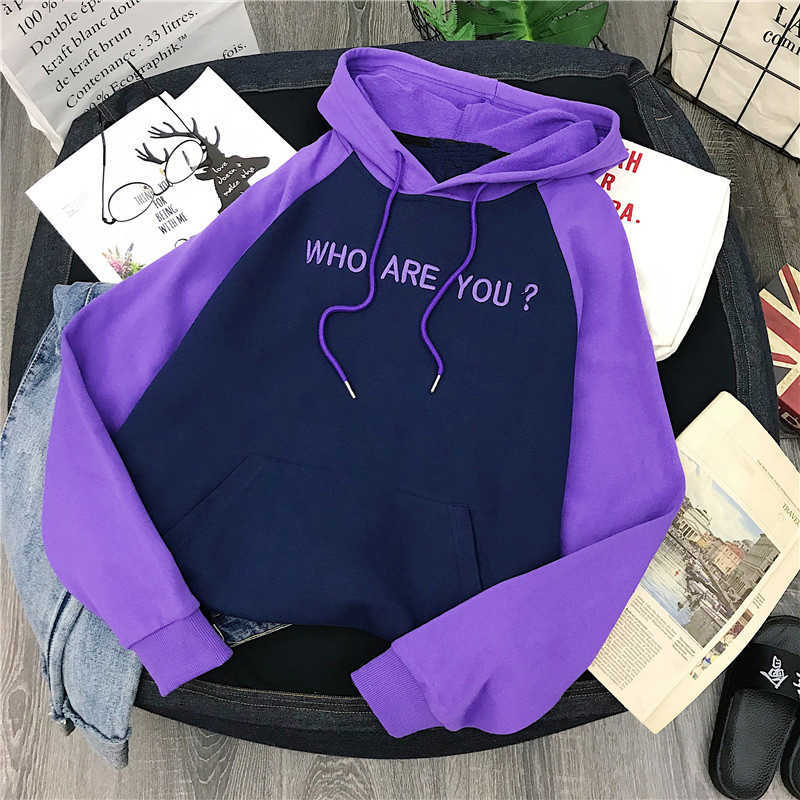 

Winter women Korean fashion letters plus velvet thickening hooded sweatshirt chic Harajuku loose simple casual 210608, Purple