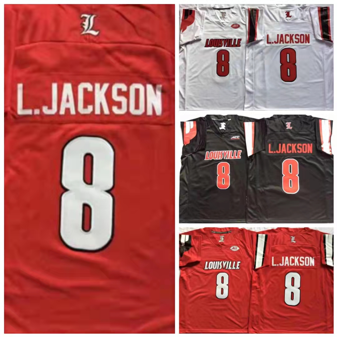 

Mens Louisville Cardinal 8 Lamar Jackson Jersey Red Black University L.Jackson Stitched Shirts NCAA College Football Jerseys
