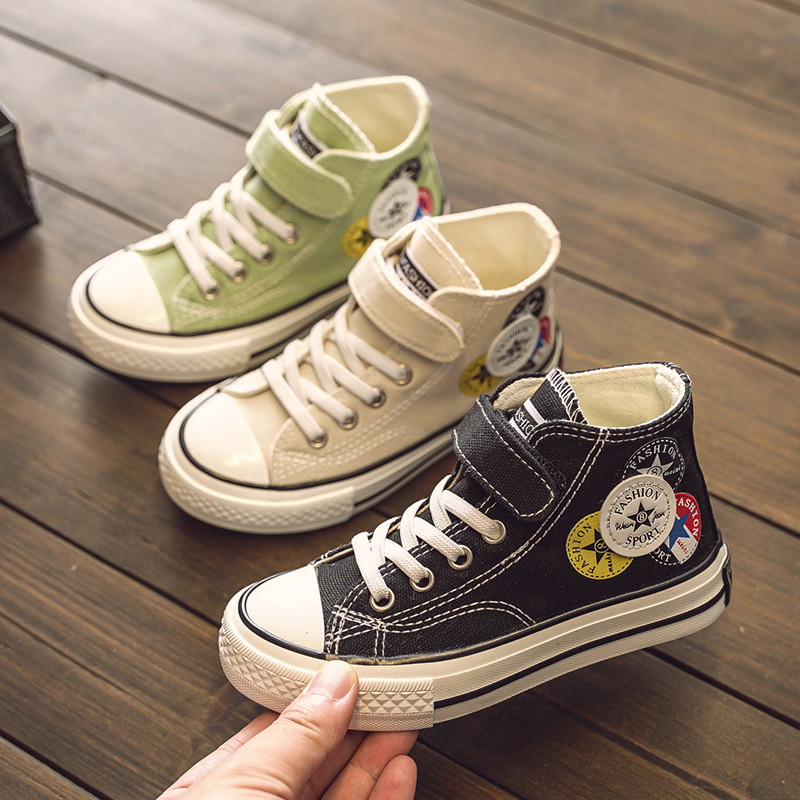 

Children' high-quality breathable canvas shoes boys shoes autumn 2021 new network red board shoes tide baby wholesale, Black;grey